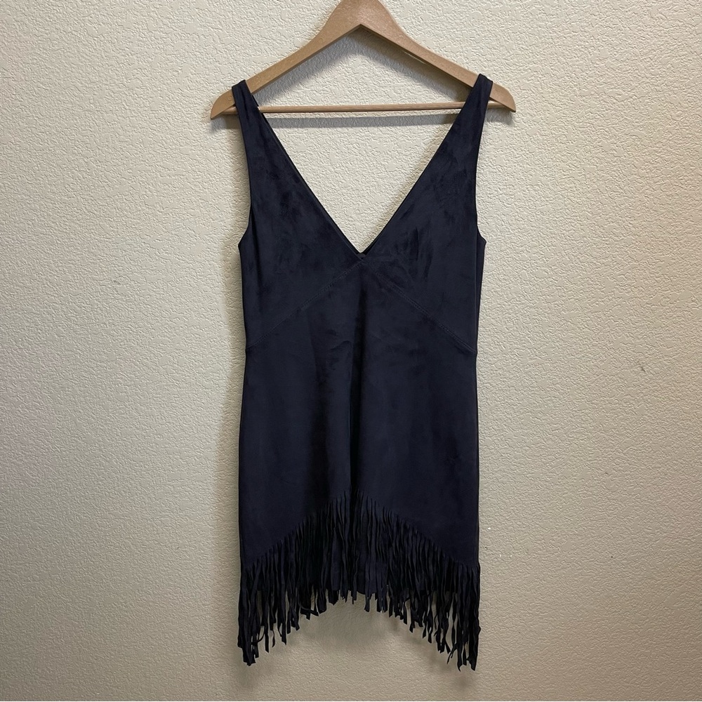 💥2/$20💥 ZARA Trafaluc Fringe Dress S Black Suede EUC - Picture 6 of 11